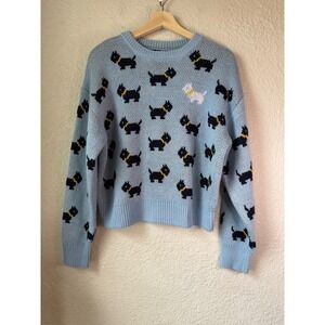 Stranger Things Scottie Dog Sweater Netflix Graphic Knit Blue Size M 8–10